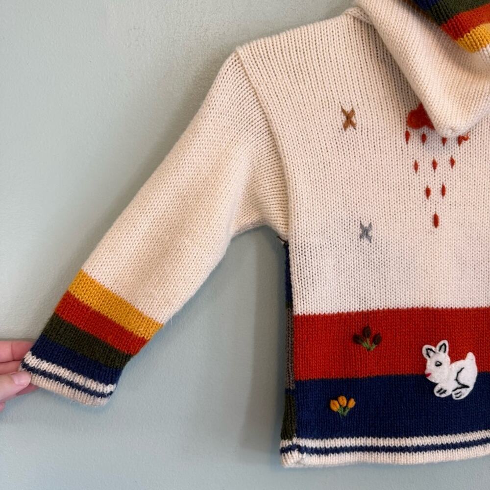 Sweater Kids Multicolor‎ Hand Knitted Wool 3D Hooded Long Sleeve Full Zip - Picture 9 of 9